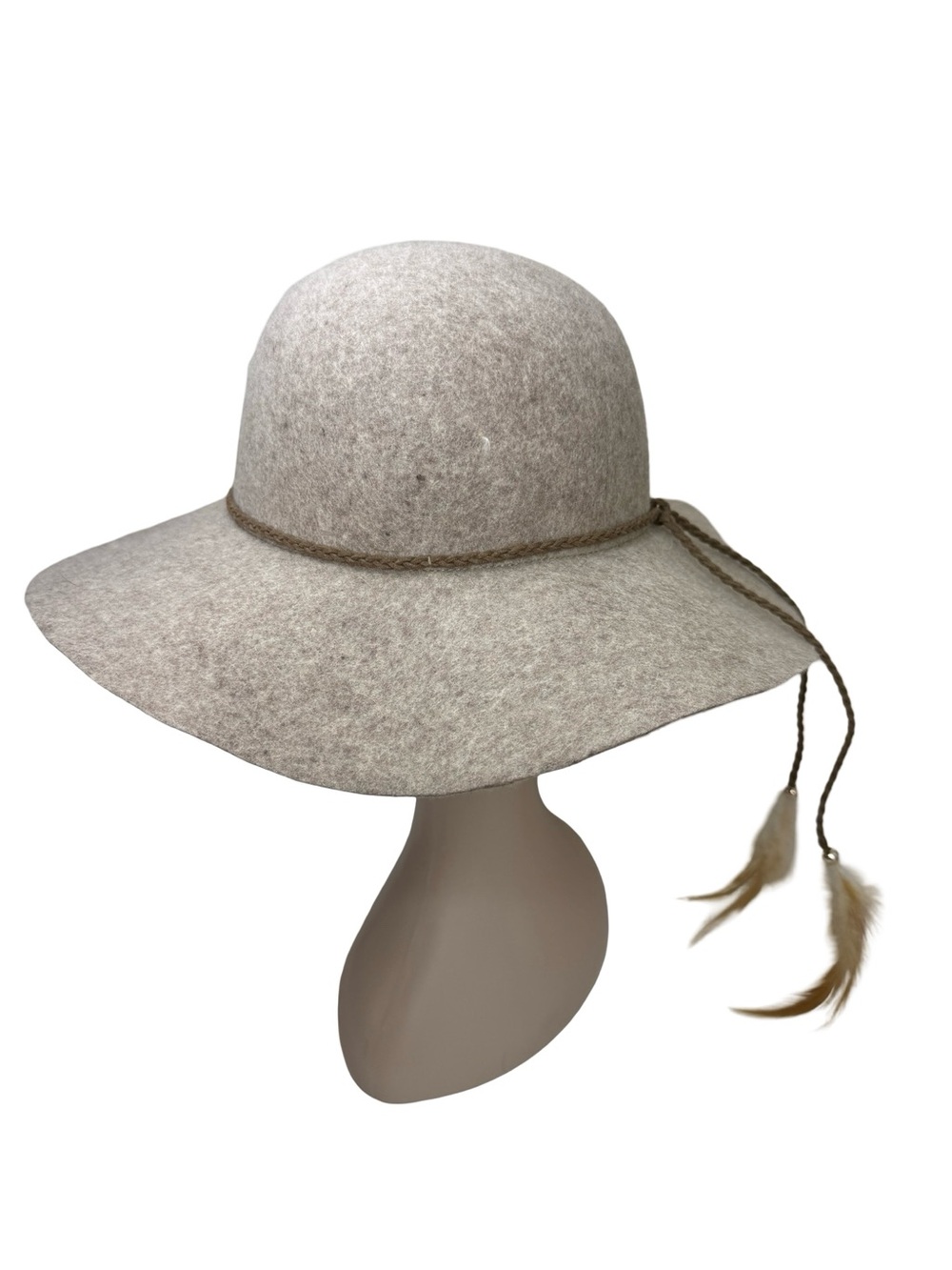 American Eagle Wide Brim Wool Felt Hat Feather Tassle Boho Festival